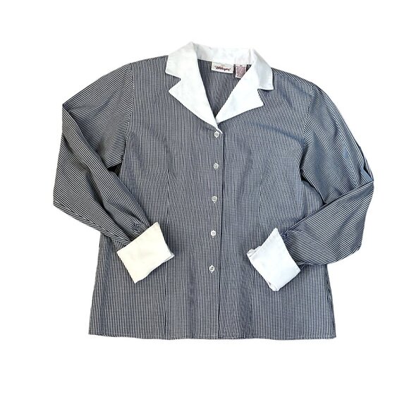 Worthington Tops - Vtg Worthington Checkered Flip Cuff Blouse Sz 6M Shoulder Pads Office Workwear